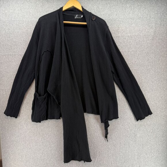 Fenini Womens Size Large Black Asymmetrical Design Wrape Sweater Button Detail - Picture 5 of 16